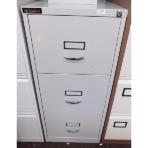 538 - 3 Drawer metal filing cabinet