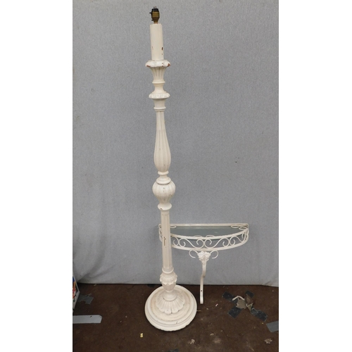 553A - Ornate standard lamp & metal & glass small table