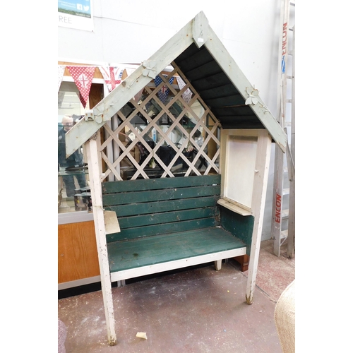 560 - Large wooden garden seat/arbour-top of roof approx 84