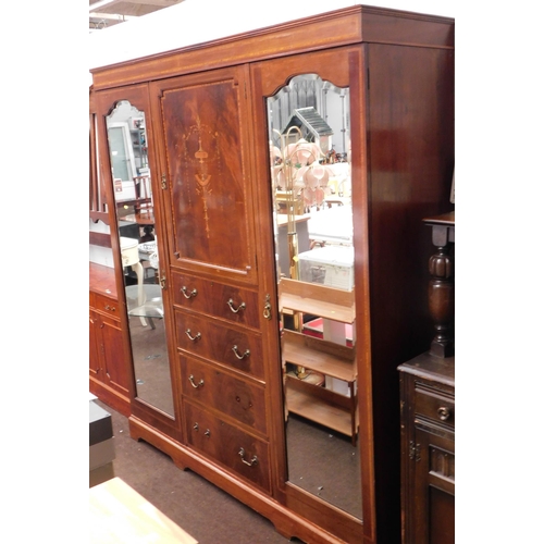 588A - Large inlaid mahogany triple wardrobe & matching headboard