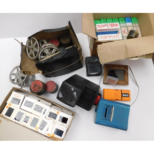 871 - Assorted vintage slides & viewfinders + home cinema canisters & reels