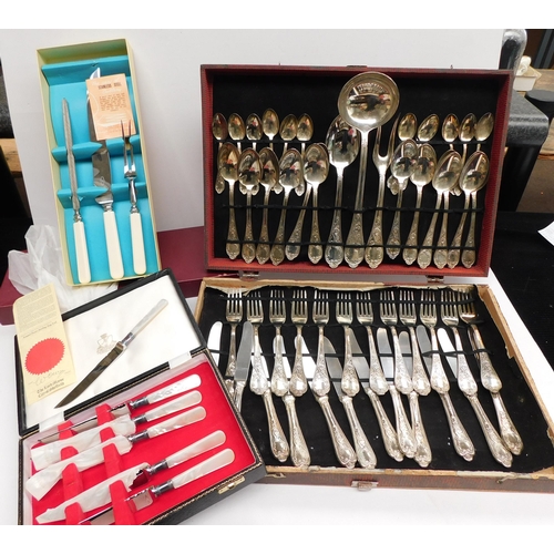 88 - Vintage cutlery sets - including mother of pearl handles &  600 standard silver