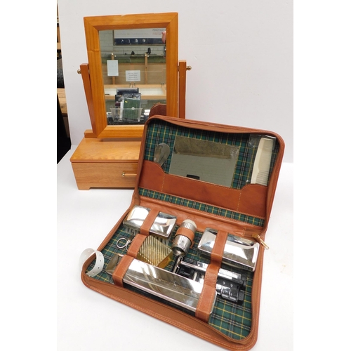 89 - Grooming kit & wooden - dressing table mirror/box