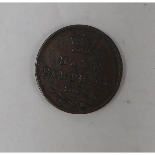 98a - Antique Victorian - 1843 dated - 1/2 Farthing coin