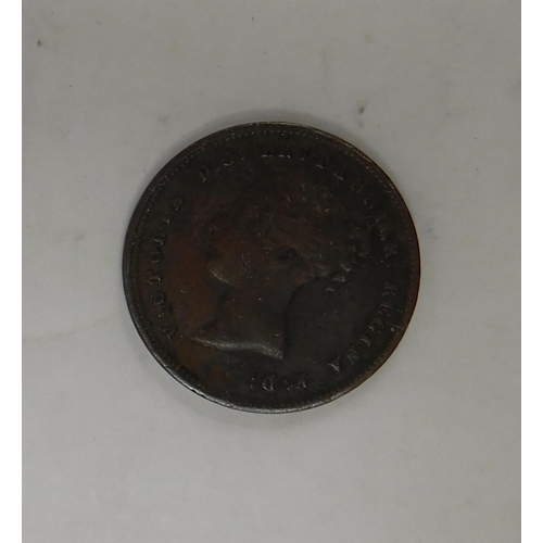 98a - Antique Victorian - 1843 dated - 1/2 Farthing coin