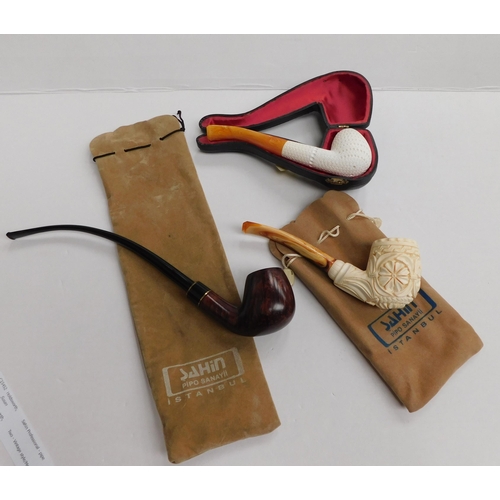 99 - Satin professional pipe - & two meerschaum style pipes