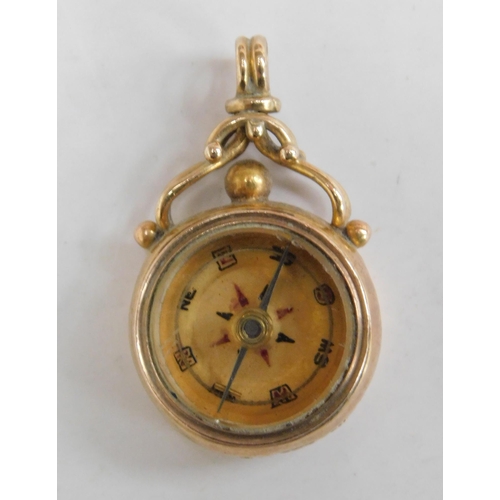 145 - Antique Victorian - 9ct gold cased - fob watch chain/compass - C.1901