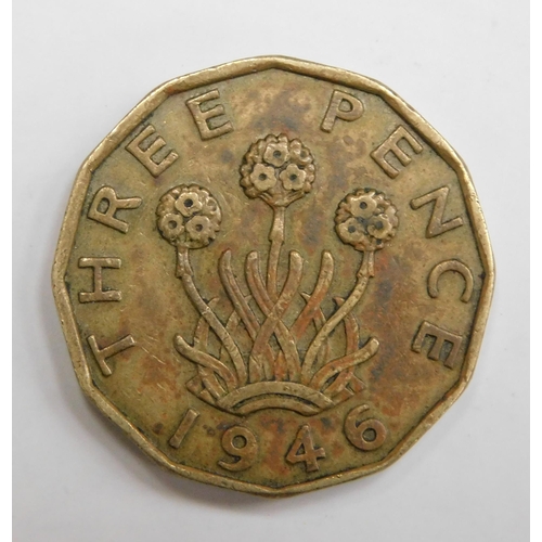 148 - 1946 dated - brass Three Pence coin