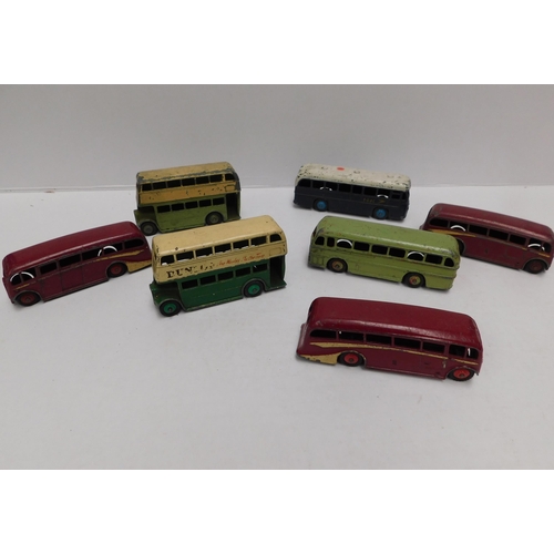 21 - Seven - 1950's Dinky buses - made in England/original paint & tyres