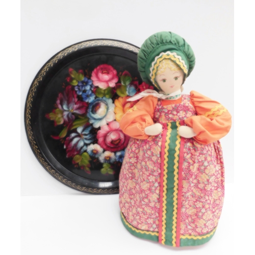 48 - Floral tray & Russian doll