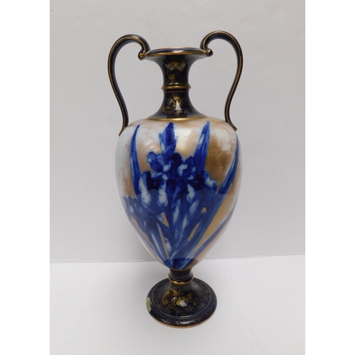 49 - Antique - Royal Doulton - Blue Iris Amphora vase - 14.5