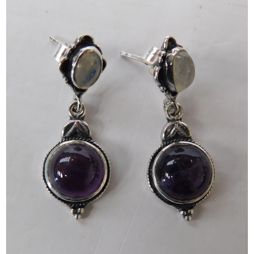 101 - Pair of - silver & amethyst set - earrings