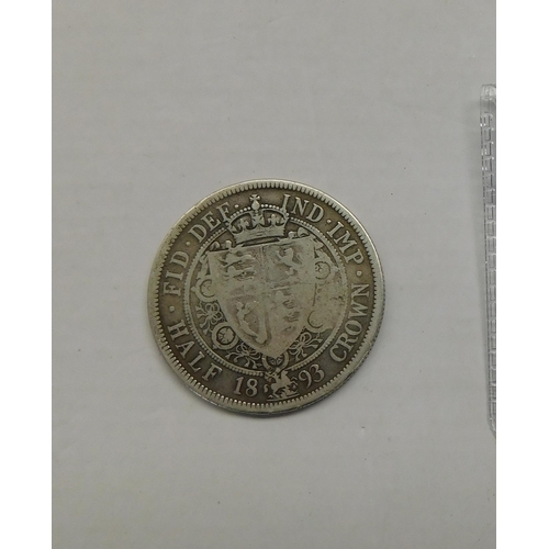 105 - Antique Victorian - 1893 dated - Half Crown coin