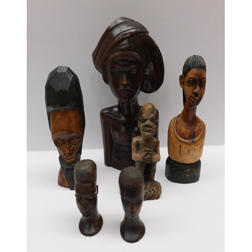 14 - African busts - including hand carved wooden examples