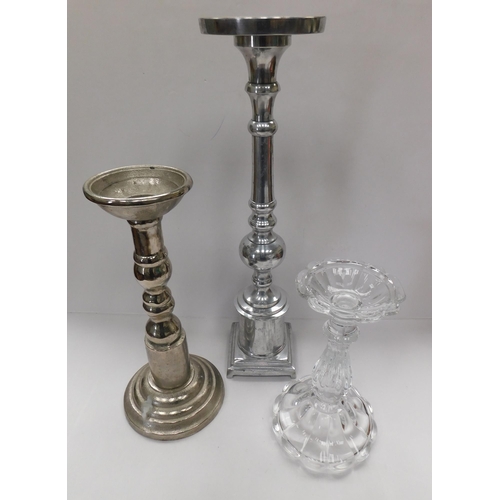 50 - Three - candlesticks/glass & metal - tallest 20