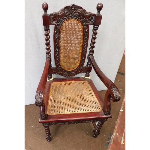 575 - Rattan backed modern mahogany throne chair