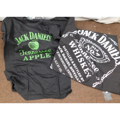 629 - New Jack Daniels Tennessee Apple t-shirts (size l and m) plus Jack Daniels bandanas