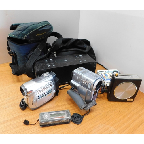 829 - Selection of camcorders, radio, speaker etc.