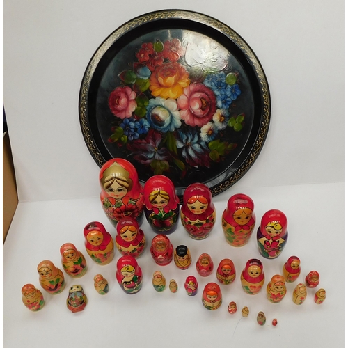 83 - Russian nesting dolls & - Romany style tray