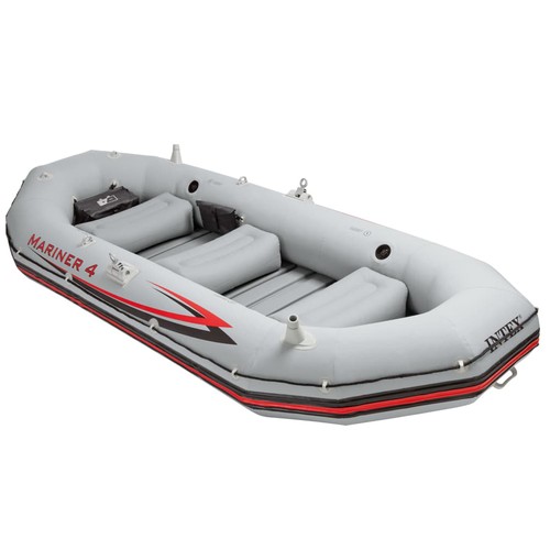 811 - Marina Intex 4 dingy (4 person) with base (w/o no holes) with outboard motor stand. oars etc