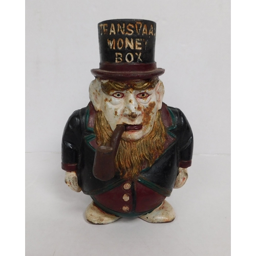 122 - Cast iron - Paul Kruger money box - with loose pipe