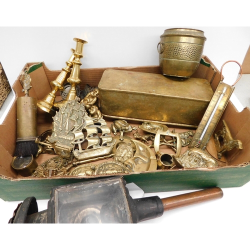 22 - Brassware & antique coach lamp