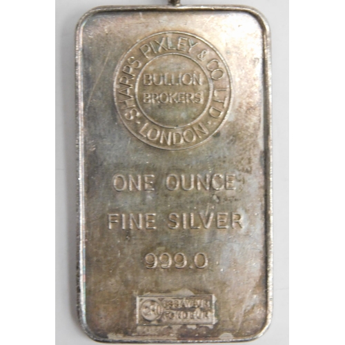 260 - One ounce - fine silver ingot - & 925 belcher chain