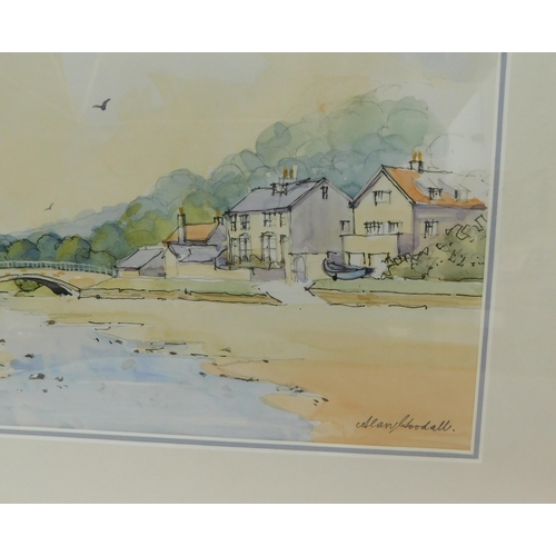 48 - Watercolour & ink/river scene - by local exhibited artist Alan Goodall