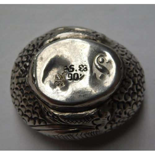 128 - 925 Silver - trinket/pill box - Bird with red stone set eyes