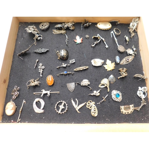 150 - Approximately sixty - antique & vintage - silver brooches set with enamel/semi precious stones & 9ct... 