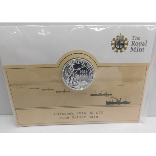 151 - Royal mint 2014 - £20 fine silver proof coin - sealed