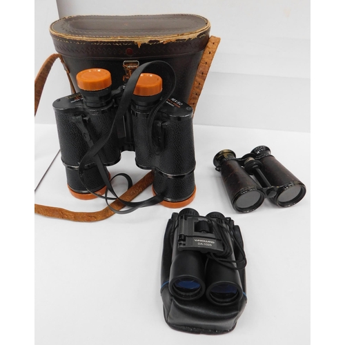 156 - Binoculars - Tecnar 16 x 50 - Vanguard DA 1025 & vintage field glasses