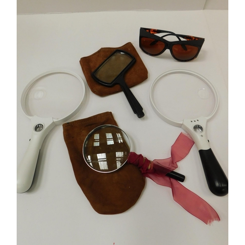 157 - Mixed items including - magnifying glasses & solar shield sunglasses