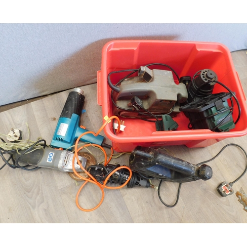 505 - Box of power tools-unchecked inc planer, jigsaw, hot air gun etc