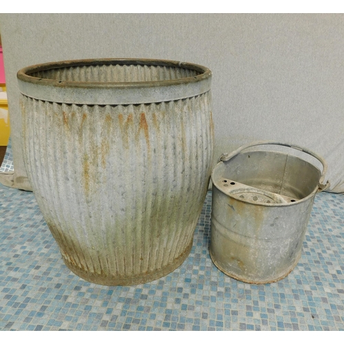 523 - Galvanised dolly tub (needs attention) + mop bucket