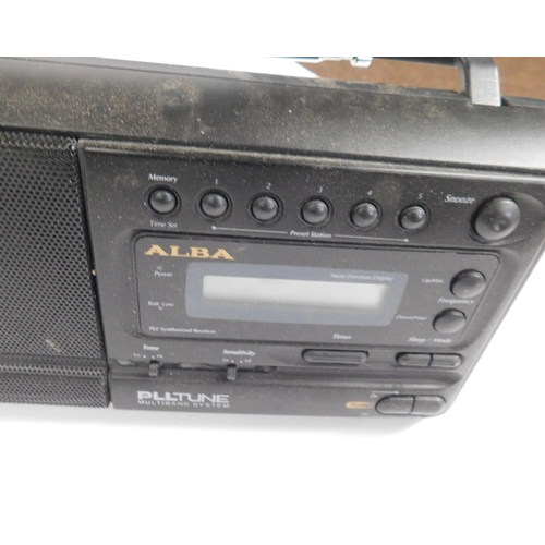 630 - Case of CDs and Aiwa cassette player