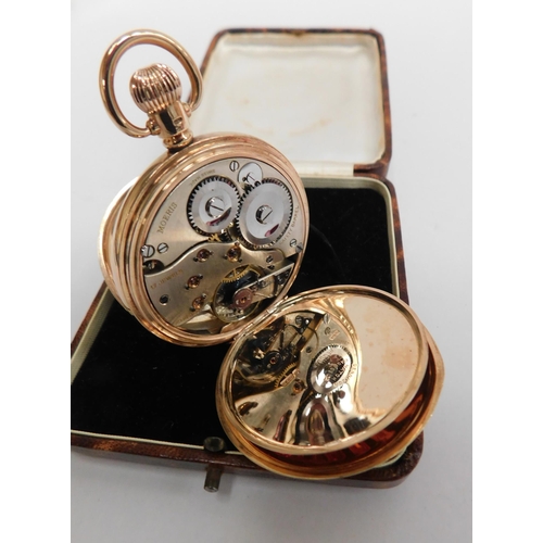 118A - 9ct Gold cased - 17 jewell Swiss - full hunter Dennison pocket watch - with Moeris movement in w/o