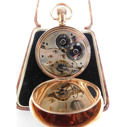 118A - 9ct Gold cased - 17 jewell Swiss - full hunter Dennison pocket watch - with Moeris movement in w/o