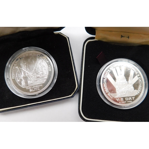 23 - Two - Silver proof coins - VE Day & London Blitz