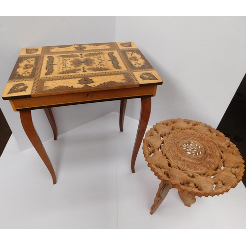 28 - Inlaid sewing box - & collapsible table