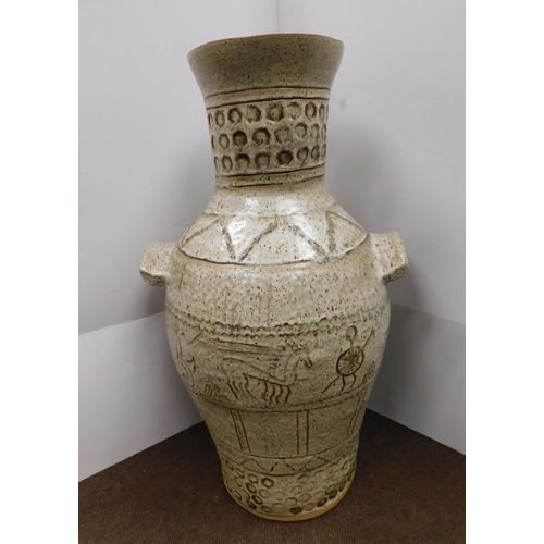 1 - Large - stoneware vase/with primitive style decoration - approx. 25