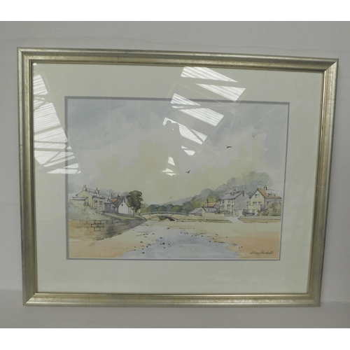 10 - Watercolour & ink - river scene - by local exhibited artist Alan Goodall