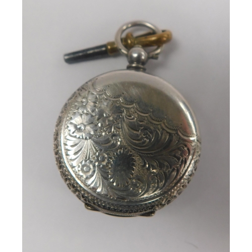 105 - Ladies - silver cased pocket watch - with key W/O