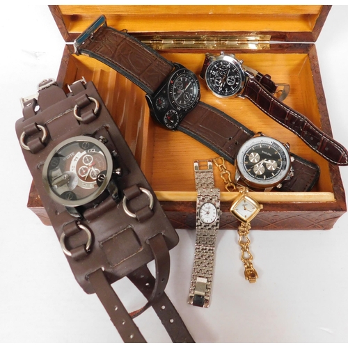 214 - Wrist watches - various makes & models - & wooden box