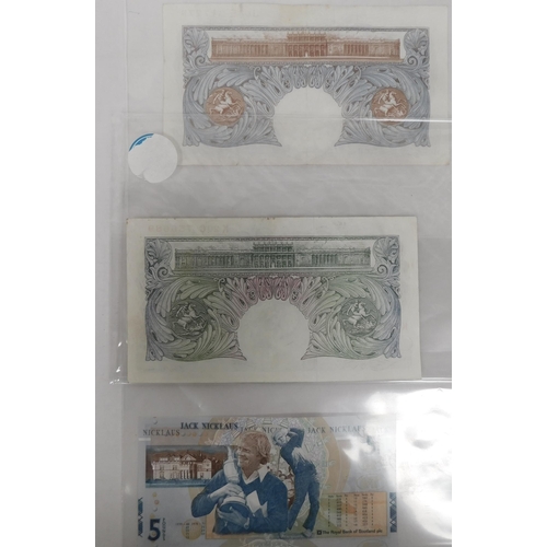 250 - Bank of England - Green £1 note P.S. Beale - £1 Blue Peppiatt note - & The Royal bank of England £5 ... 