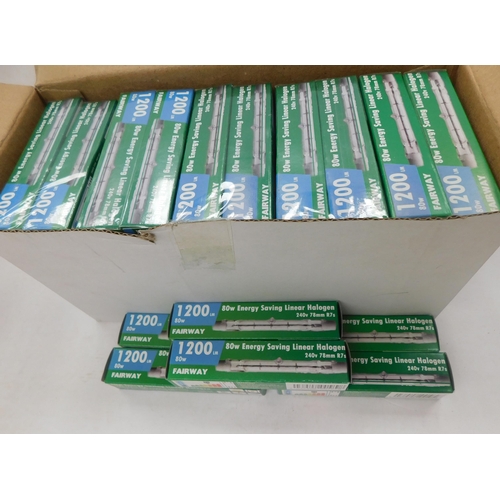 551 - Box of 56 Fairway 1200 80W energy saving Linear halogen bulbs - 240V, 78mm R7s