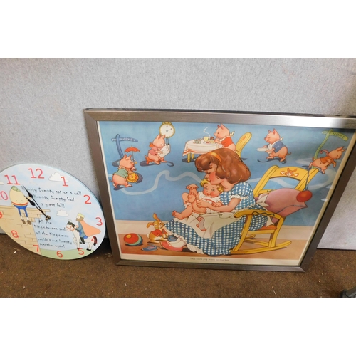 580 - Nursery rhyme picture & clock and children's folding chair