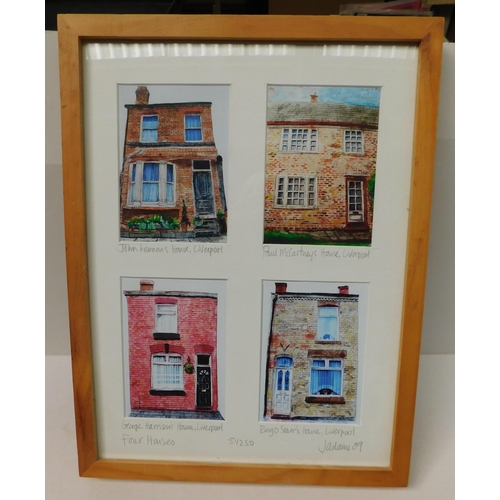 10A - The Beatles - four houses/drawings - limited edition 51/250 by local artist/J. Adams 2009 - 12.5