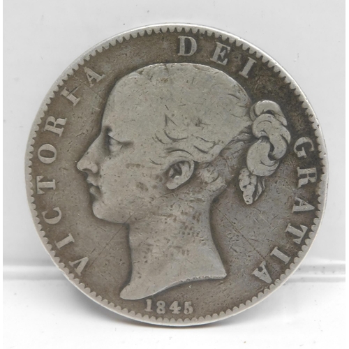 168 - Antique - 1845 dated/Young head - Victorian silver/Crown coin