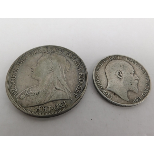 188 - Antique 1898 dated - silver Crown coin - & 1907 One Florin & Two Shillings coin